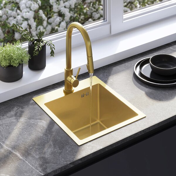 Acél mosogató 3 részes tartozékkészlettel REA Leo 40 Brush Gold