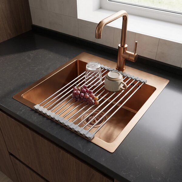 Acél mosogató 3 részes tartozékkészlettel REA Leo 40 Brush Copper
