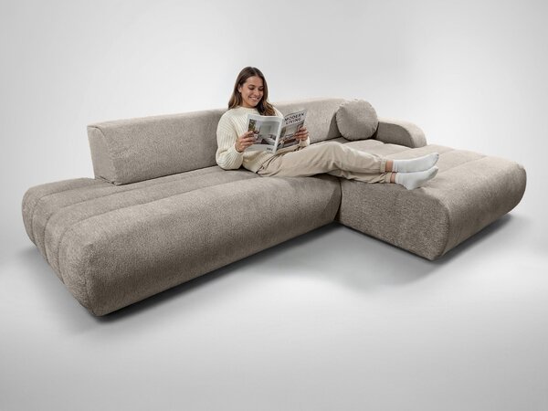 LIMO kihúzható L alakú sarok ülőgarnitúra - bézs Oldal: Balos