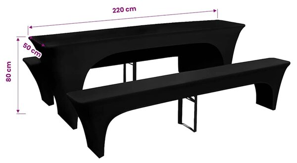 3 db nyújtható védőhuzat sör asztalnak és padnak 220x50x80cm fekete