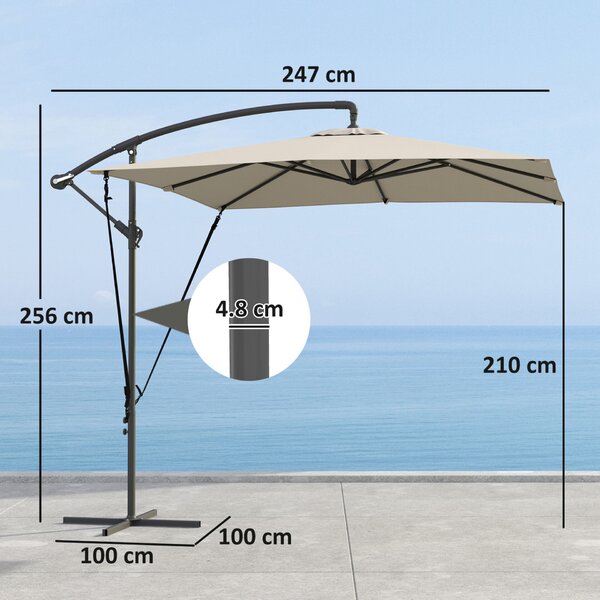Outsunny Függesztett Kerti Napernyő 2,47x2,47 m, Kültéri Napernyő Kereszttalppal, Szélálló Zsinórokkal, Bézs