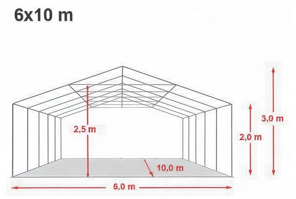 Party sátor 6x10 m MAX 2 m - tűzálló szín fehér